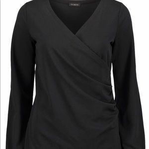 Talbots Black Draped Surplice Long Sleeved Top